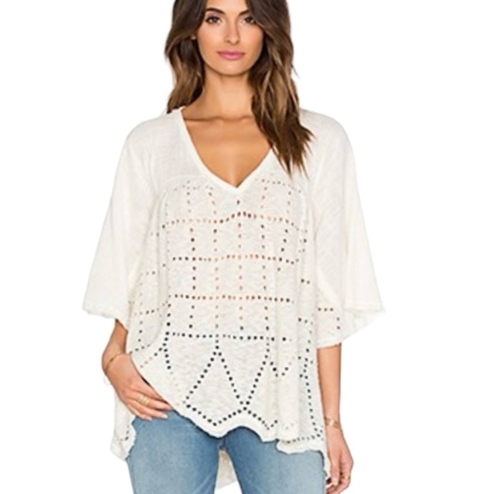 Free People Summer Lovin Linen Blend Cream Lace Crochet Top Size S Lagenlook